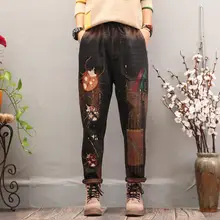 Харадзюку джинсы с вышивкой в национальном стиле, с дырками, эластичная резинка на талии, свободные джинсовые штаны-шаровары, Женские винтажные джинсовые брюки размера плюс, p272