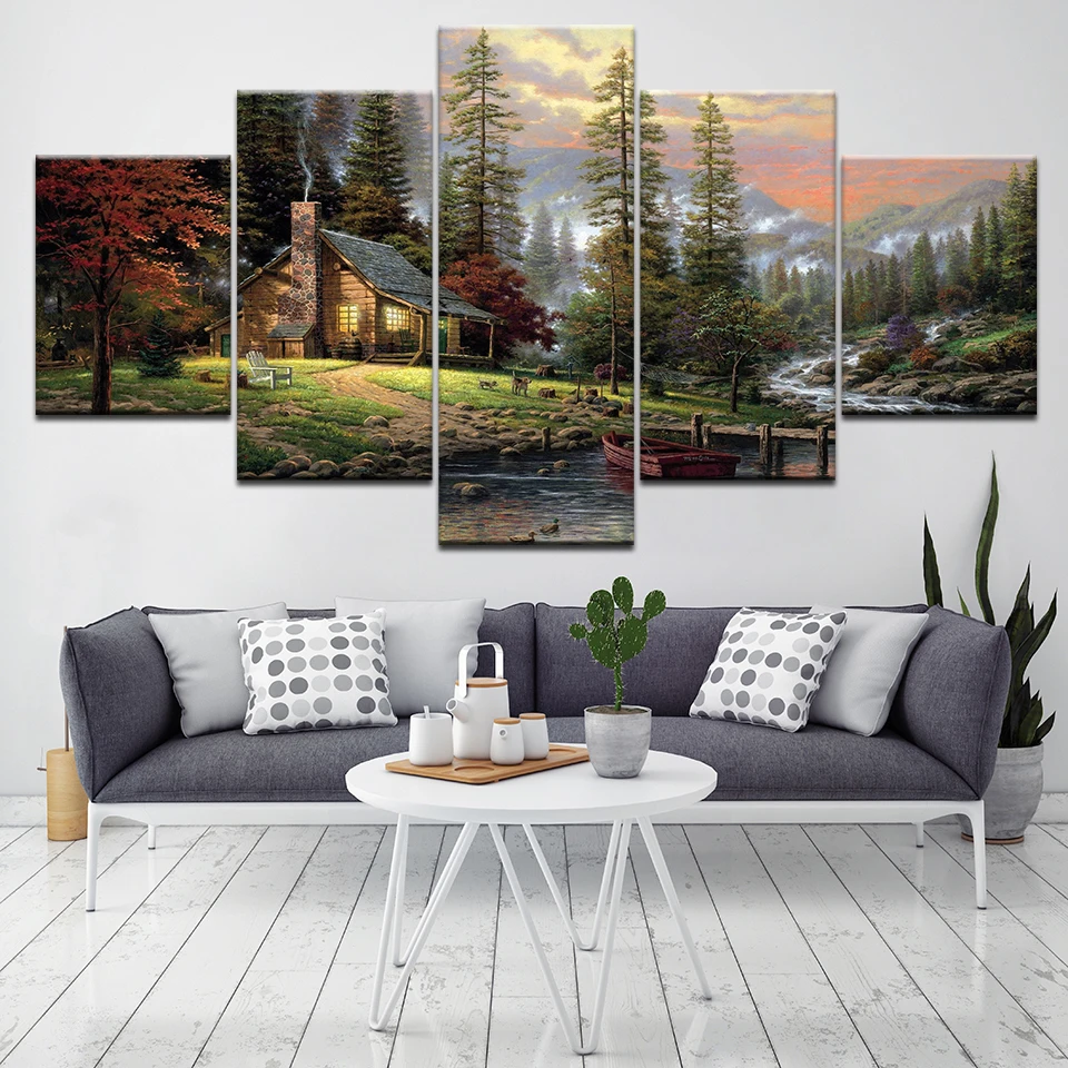 5D DIY Diamond Painting Full Square/Round Mountain River Tree landscape Embroidery Mosaic art Unique Gift 5 Panels | Дом и сад