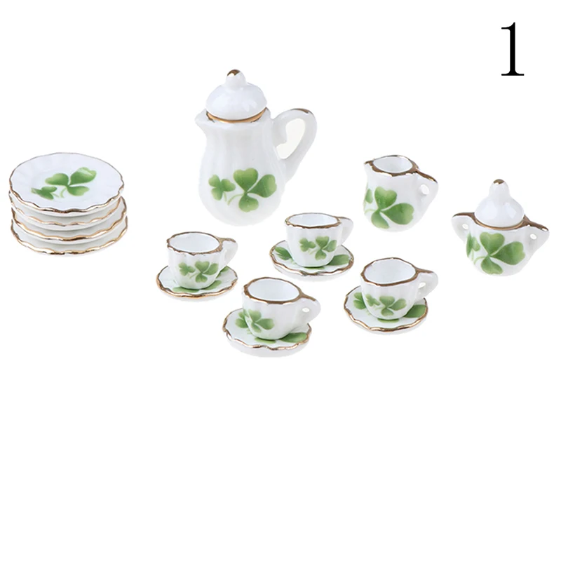 4 стиля 1:12, миниатюрный набор из 15 фарфоровых чайных чашек, чайный набор, Цветочная посуда, кухонный кукольный домик, мебель, игрушки для детей