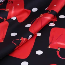 Модная красная сумочка с принтом, черный шелк, стрейч, шелк, атлас, ткань, 93% натуральный шелк, 7% спандекс, материал для платья, высокое качество