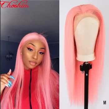 

Brazilian Pink Color HD Transparent 13x6 Lace Front Human Hair Wig Choshim Straight Remy Hair Glueless Pre Plucked For Women