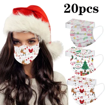 

Adult Christmas Party 20pc Mask Disposable Dust-proof Protective Cartoon Santa Claus Printing Mask Breathable Masks Protection