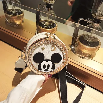 

Disney spring ins rivet diamond bag Mickey mouse bag female new fashion wild shoulder messenger bag small round bag