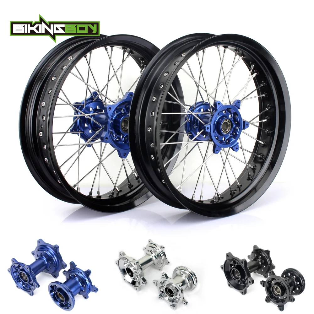 BIKINGBOY 3.5/4.5 17&quot Supermoto Front Rear Wheels Rims Hubs Sets For Yamaha YZ 250 450 F YZ-F YZ250F YZ450F 2009-2019 | Автомобили и