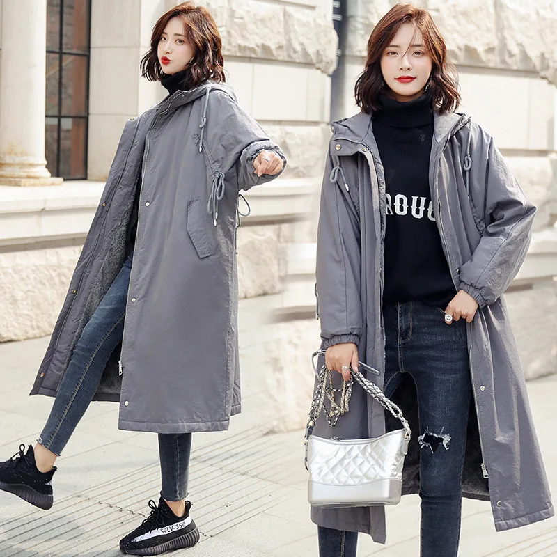 

Over-the-Knee Cotton-padded Clothes Female Winter New Style Korean-style Loose And Plus-sized BF Thick Fur Collar Hooded Mid-len