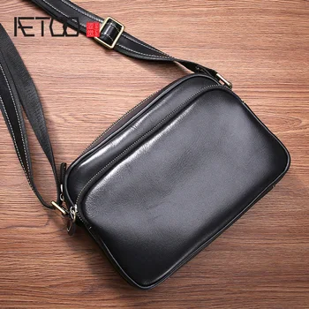 

AETOO Leather men's Singles shoulder bag trend mini bag men head layer cowhide Casual crossbody bag