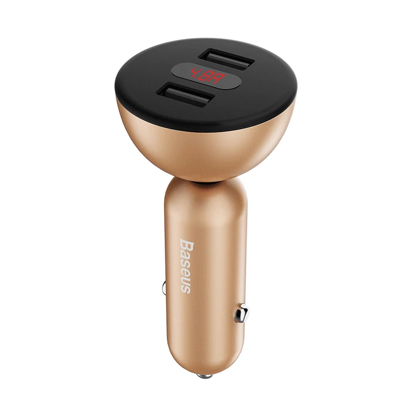 Автомобильное зарядное устройство Baseus с двумя usb-портами 360 a, быстрая зарядка, вращение на °, цифровой дисплей, быстрая зарядка, usb-адаптер для мобильного телефона - Название цвета: Золотой