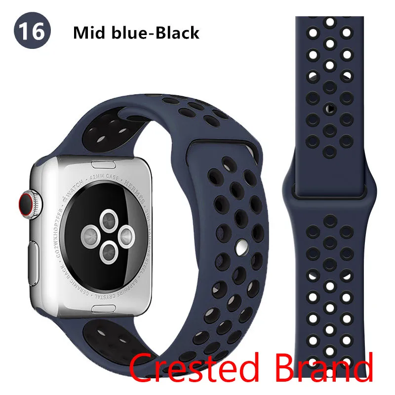 darkblue black 16 Силиконовый ремешок для Apple watch band 44 мм/40 мм iWatch band 42 мм/38 мм дышащий спортивный ремешок для часов Браслет Apple watch 5 4 3 2 1 - Цвет ремешка: darkblue black 16