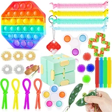 

30 Pack Popits Sensory Fidget Toy Set Autism Special Needs Stress Relief Decompression Toy Bundle with Spinner Infinite Cube Pop