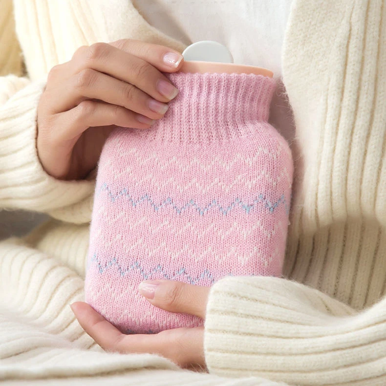 Botella de agua caliente de silicona para por microondas, bolsa con cubierta de punto, terapia de frío y caliente, sin BPA, calentador de manos Mini de invierno|Botellas de agua caliente| -