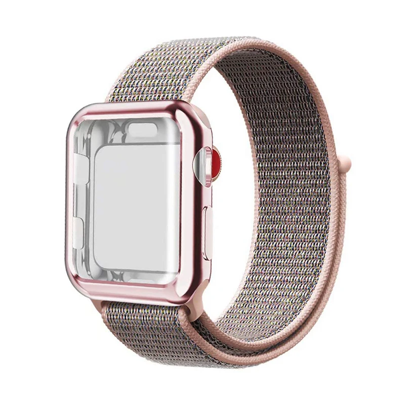 

Case+Nylon Sport Loop band For Apple Watch 42mm 38mm 40mm 44mm strap screen protector cover iWatch series 4 3 2 1 bracelet