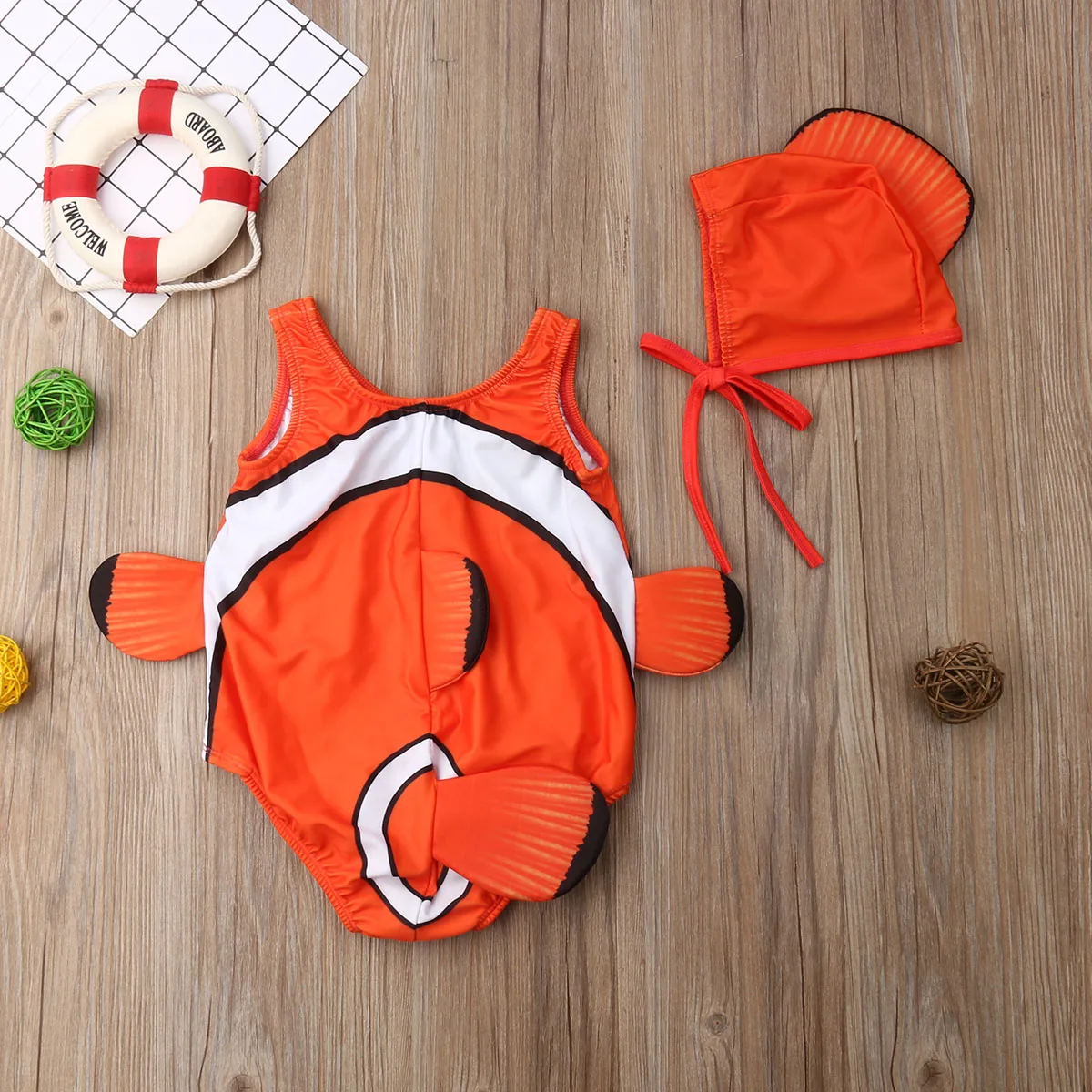 HOT Kids Baby Girl Goldfish Swimwear Bikini Toddler Swimsuit Costume+Swimming Cap Cute 3D Cartoon 2Pcs Outfits 1-5T