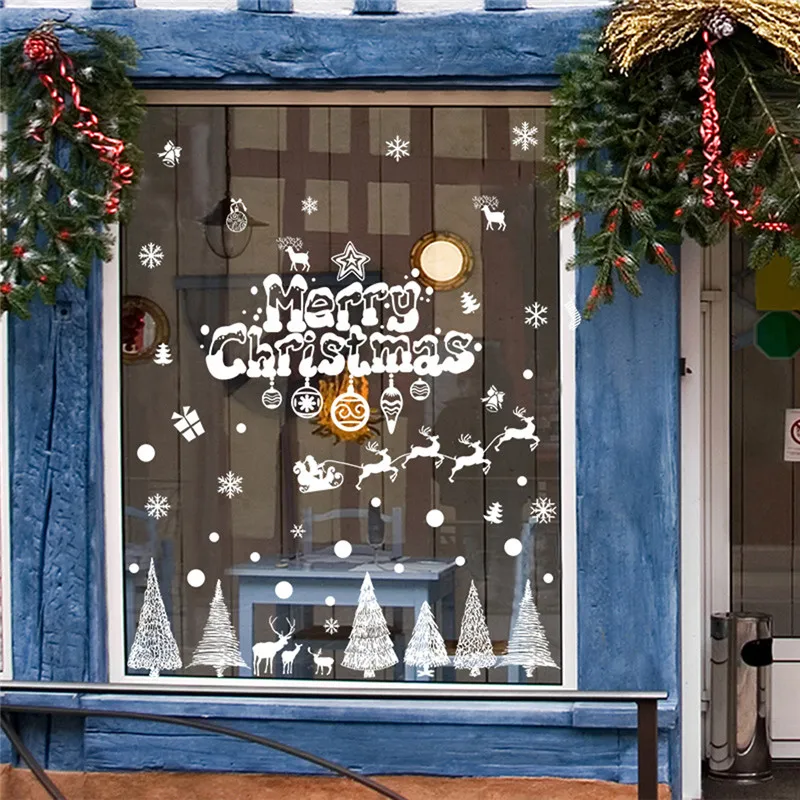 TTLIFE Christmas Home Decoration Doors and Windows Children's Room Shop Scene Layout Snowflake Stickers Pvc Wall Stickers
