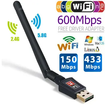 

600Mbps 5Ghz 2.4Ghz USB Wifi Adapter USB Dual Band RTL8811AU Wifi Antenna Dongle LAN Adapter For Windows Mac Desktop/Laptop/PC