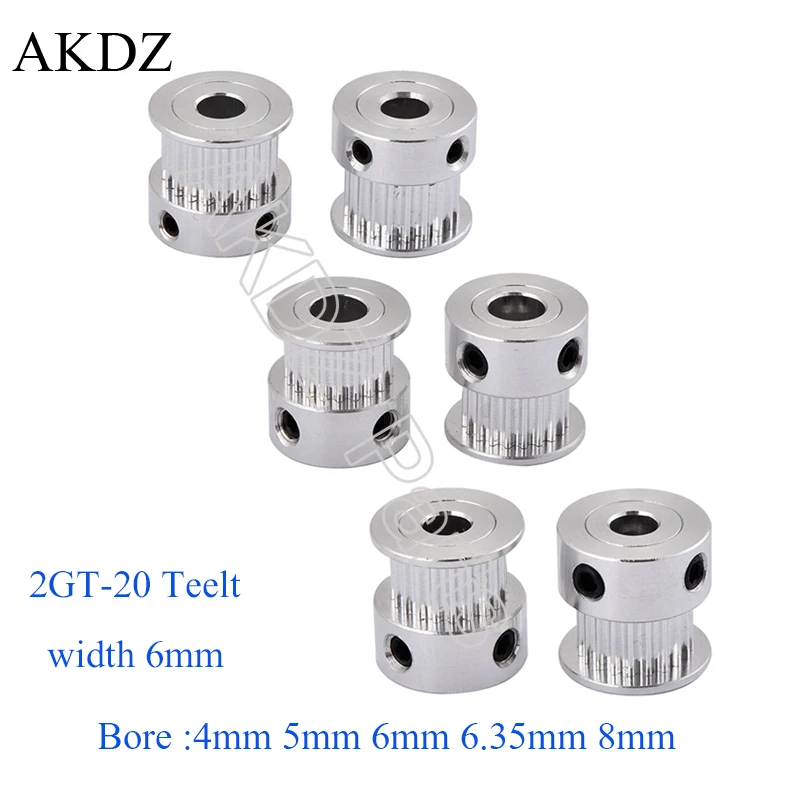 GT 20 Teeth 2GT 2M Timing Pulley Bore 4/5/6/6.35/8mm for 2MGT GT2 Synchronous Belt Width 6/10mm Small Backlash 20Teeth 20T