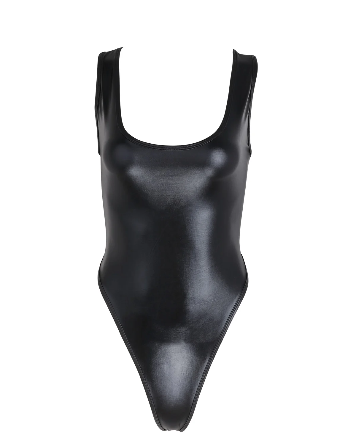 Women's Latex Swimsuit Sleeveless High Cut Wetlook Patent Leather Bodysuit Thong Swim Bodysuit Gymnastics Leotard Swimwear