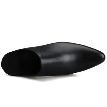 

Mens Fashion Block Runway Med Heels Slip On Pointed Toe Slippers Cowhide Genuine Leather Sandals Designer Shoes White