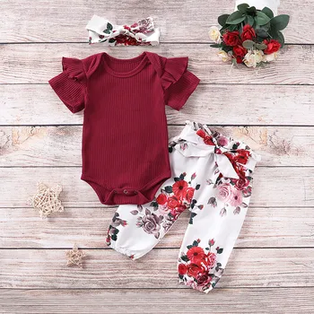 

одежда для новоржденных baby girl clothes set bebes ropa niña carters Ruffles Bodysuit+Floral Pants+Headband bébé Wholesale Z4