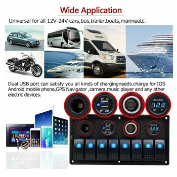 

Circuit Breaker Rocker Switch Panel Voltmeter Waterproof Car Marine 8 Gang ABS