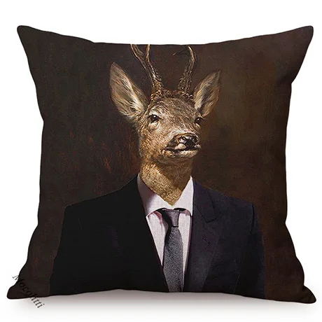 Europe Art Posters Style Decorative Cushion Cover Deer Giraffe Owl Ostrich Funky Animal Vintage Portrait Sofa Throw Pillow Case