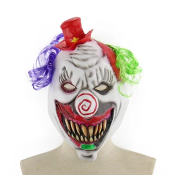 

New Latex Full Head Halloween Mask Scary Toothy Clown Mask with Hat and Hair for Halloween Masquerade Costume Party Suppliers