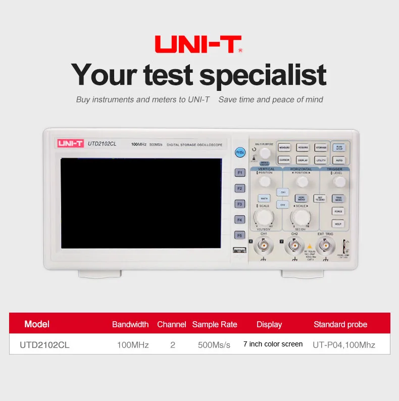 Цифровой осциллограф UNI T UTD2102CL Портативный 100 МГц 2 канала 500 Мбит/с USB