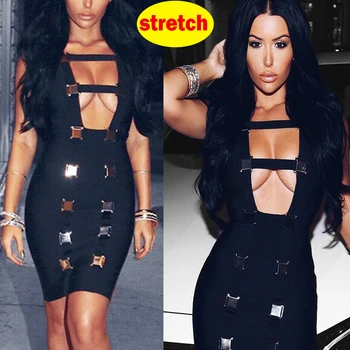 

Black bodycon dresses for women party night sexy outfits knee cocktail vestidos de mujer white bandage dress