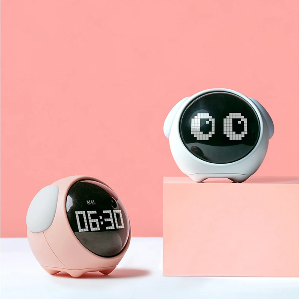 For xiaomi New Cute Expression Alarm Clock Multifunctional Bedside Voice Control Night Light Snooze USB Chargeable Child Clocks | Дом и сад