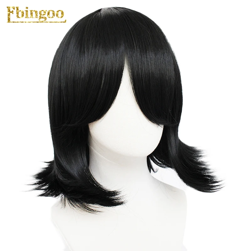 Ebingoo шапка для волос+ волтрон КИТ парик короткие черные синтетические парики для косплея с боковой челкой для мужские костюмы вечерние термостойкие волокна