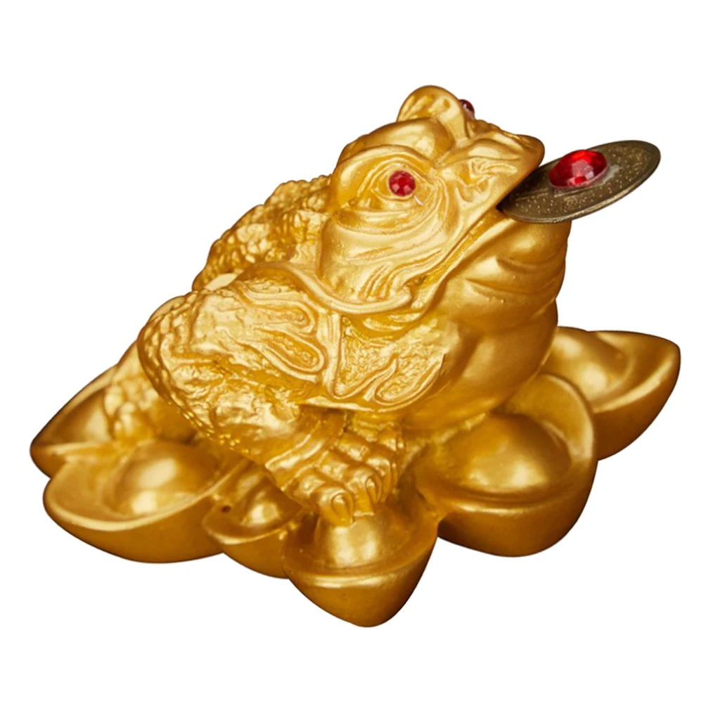 Feng Shui Toad Money LUCKY Fortune Wealth Chinese Traditional Money Lucky Fortune Three Legged Frog Toad Table Decor Golden