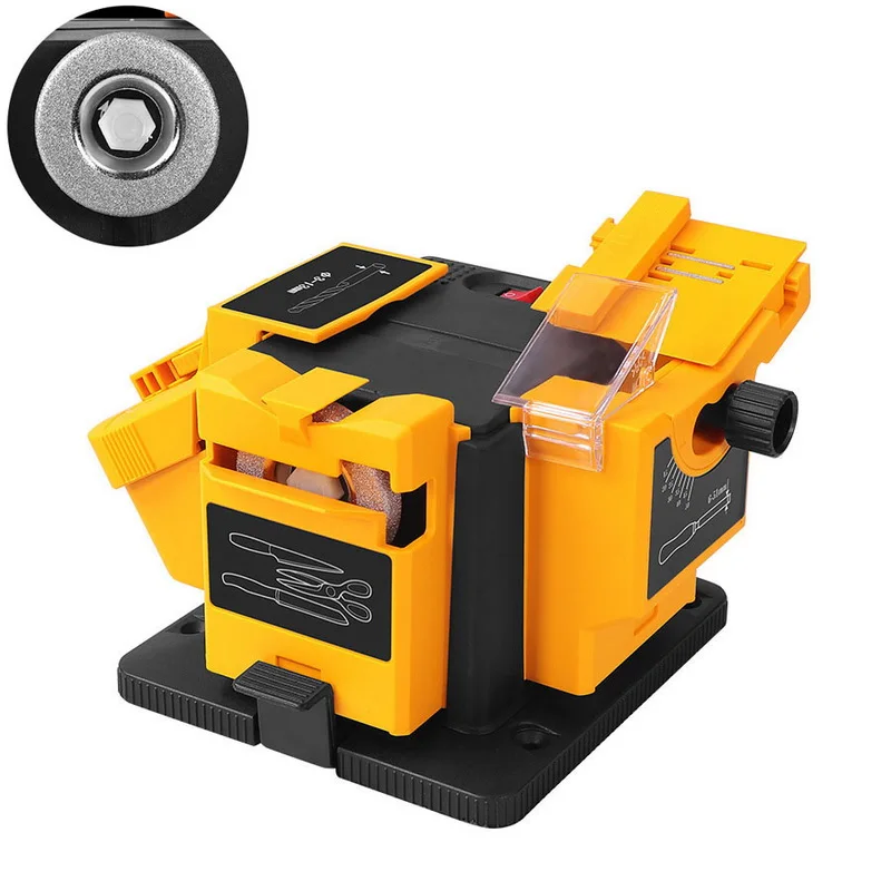 Multifunction Knife Sharpener Electric Drill Sharpening Machine Kitchen Knife Sharper Grinder Iron Copper Sharpene US EU Plug - Цвет: Yellow EU A