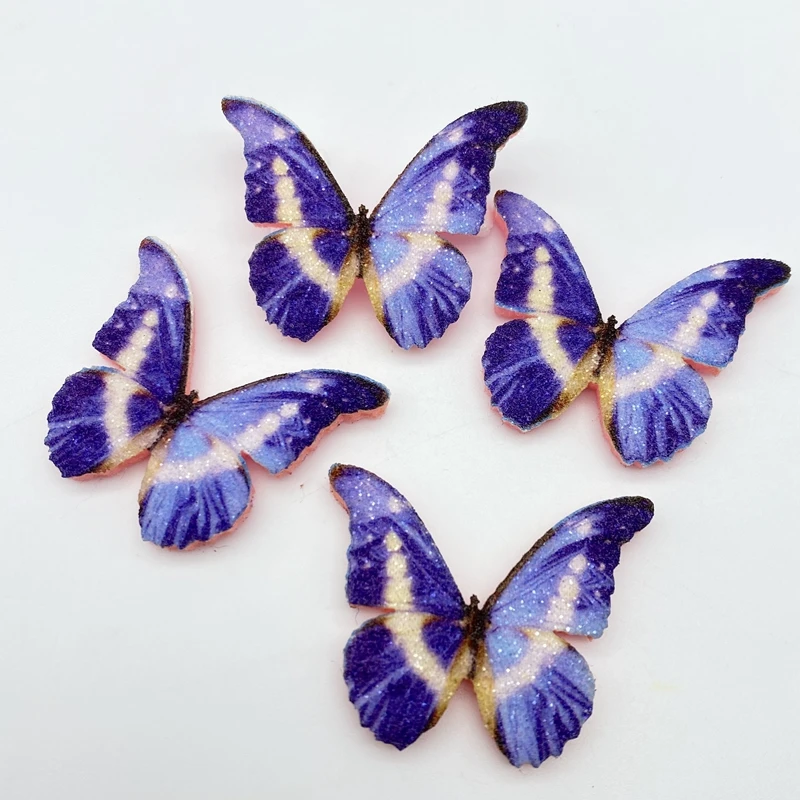 10pcs/lot Glitter Blue Butterfly Appliques Felt Patches For Crafts Clothing  DIY Scrapbooking Accessories G78