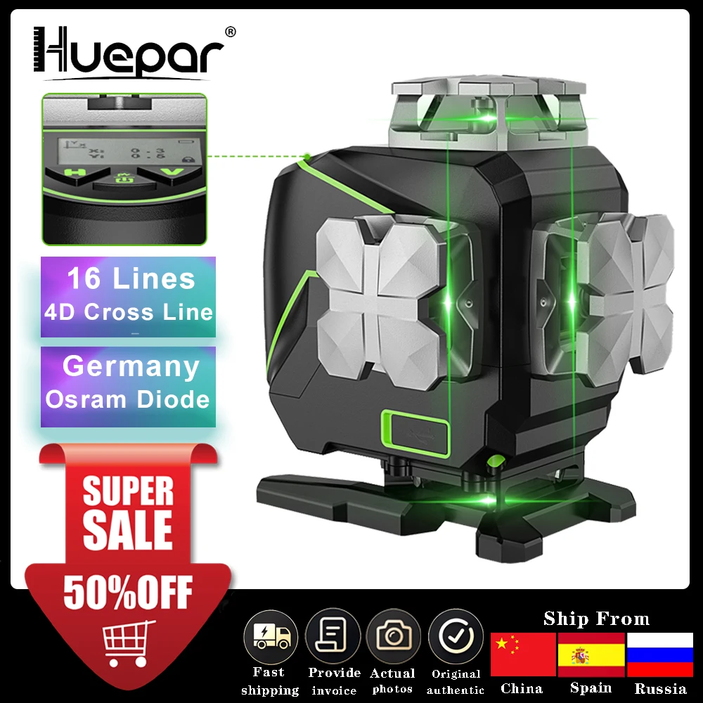 Huepar S04CG 16 линий 4D перекрестный лазерный уровень Bluetooth и пульт дистанционного