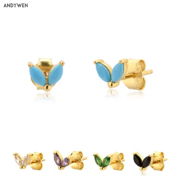 

ANDYWEN 925 Sterling Silver Turquoises Green Stud Earring Piercing Ohrringe Pendiente Luxury Women Jewelry Fashion Party