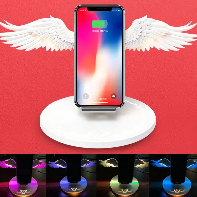 Красочный светодиодный Qi беспроводной зарядный Ангел крылья быстрое зарядное устройство для iPhone 11 Pro X XR 8 Plus Smasung S9 S10 Plus huawei mate 20 Xiaomi