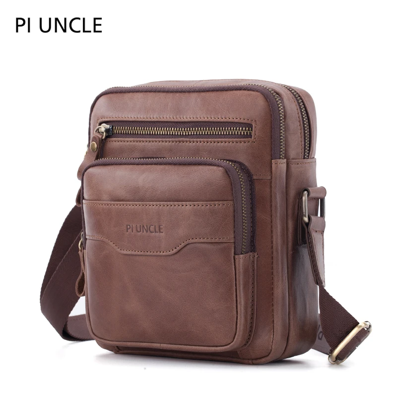 Мужская повседневная сумка мессенджер из натуральной кожи через плечо с