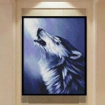 

Joy Sunday Wolf Howl Stamped Cross Stitch Kits DIY Needlecrafts 11CT for Kids Home Decors Gift