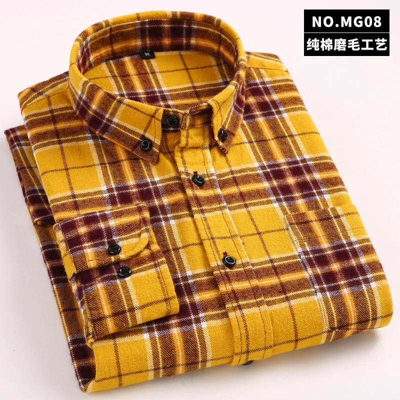 Осень, Повседневная Новая мужская рубашка, клетчатый матовый хлопковый Кардиган с длинным рукавом, модная рубашка с квадратным воротником N5204 - Цвет: MG08