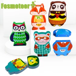 Fosmeteor rompecabezas tridimensional de madera para niños, juguete de ensamblaje magnético de partículas grandes, cognición Animal, 6 juegos