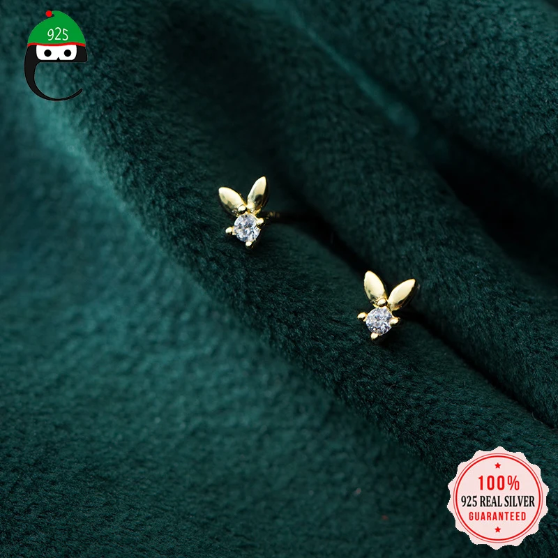 ElfoPlataSi, 925 пробы, милое, милое, золотое, ослепительное, CZ сережки-гвоздики в форме кроликов для женщин, девушек, серебро, 925, ювелирное изделие, Brincos ED373