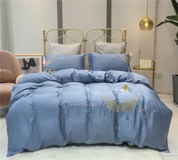 

Spring and Summer Simple Light Luxury 60 Double-Sided Tencel Four-piece Set Little Angel Star Embroidered Cool Feeling Silky Bed