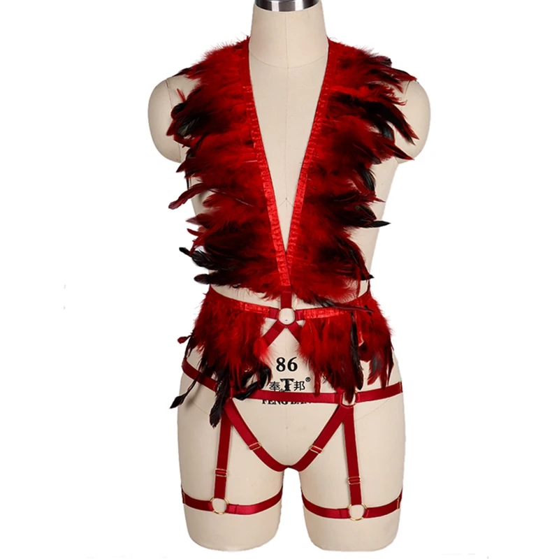 MLCO0016WINERED Перо погоны готика стимпанк плечо крылья фестиваль BurningMan свадьба Хэллоуин полный набор ремней для тела женское Сексуальное белье - Цвет: MLCO0016WINERED