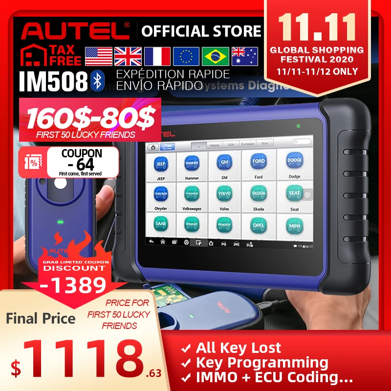£1.003.25 Autel Maxiim Im508 Obd2 Auto Automotive Scanner Immo Key Programming