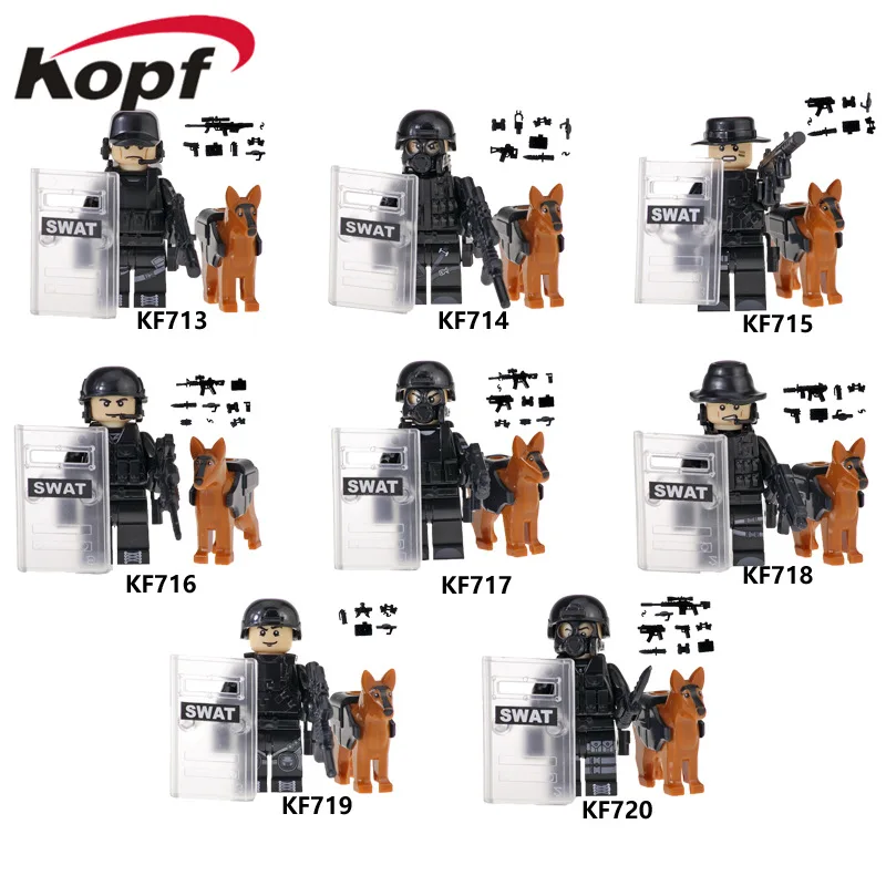 A polícia militar montou uma minifigura de bloco construção KF713-720 inserida em sacola brinquedos para crianças | Игрушки и хобби