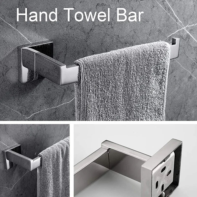 Chrome Bathroom Hardware Accessory Set Including Towel Bar Toilet Paper Holder Towel Holder Robe Hook Premium SUS304 Stainless S