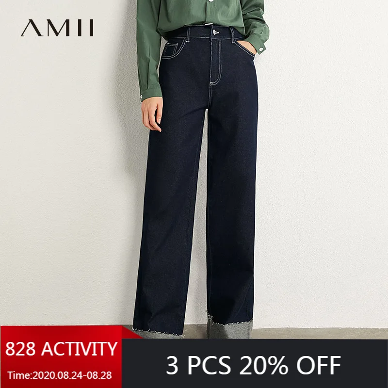 AMII Minimalism Autumn Vintage Women's Jeans Fashion High Wasit Solid Wide Leg Women Pants Long Female Trousers 12070384 AMII Minimalism Autumn Vintage Women's Jeans Fashion High Wasit Solid Wide Leg Women Pants Long Female Trousers 12070384