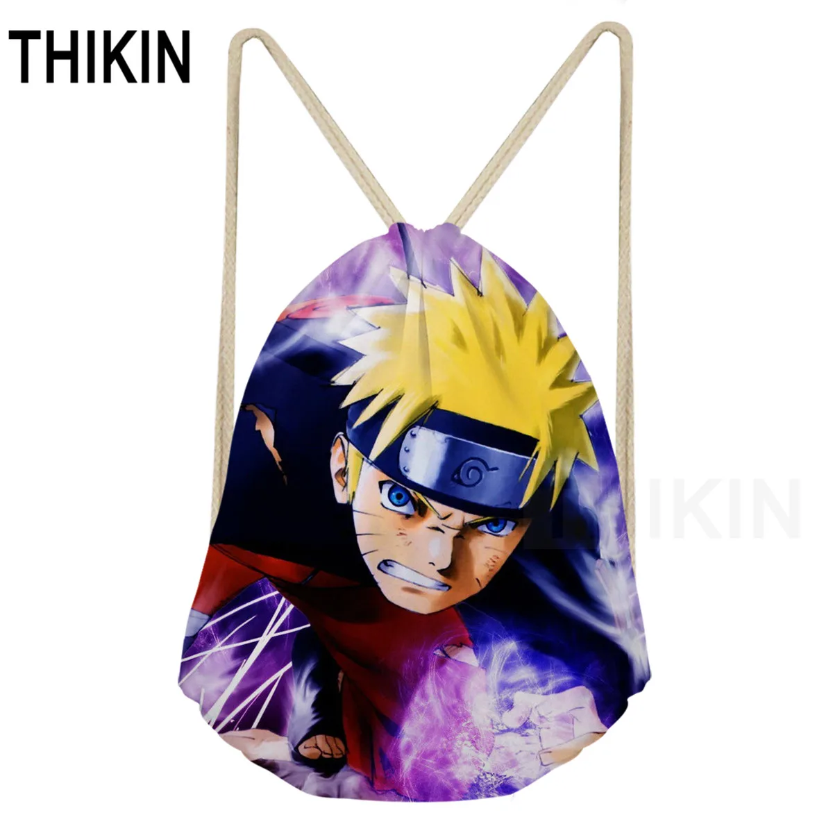 As Pictures THIKIN популярный мультфильм Наруто сумка на шнурке для подростков Uzumaki Наруто Банч карман Мальчики Девочки полиэстер сумка на плечо Mochila - Цвет: As Pictures