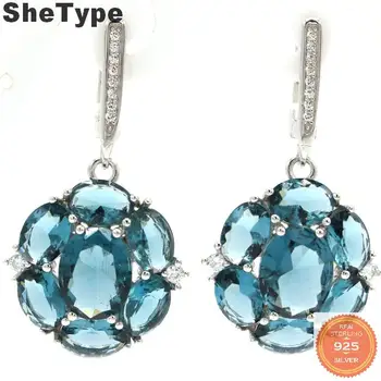 

36x28mm 2020 Hot Sell 7.03g Created London Blue Topaz Pink Tourmaline CZ Gift For Sister 925 Solid Sterling Silver Earrings
