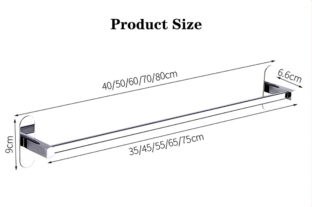 Towel Holder Bars Punch-Free Wall Bath Hanger 40-50cm Silver 304 Stainless Steel Storage Rack Bathroom Accessories