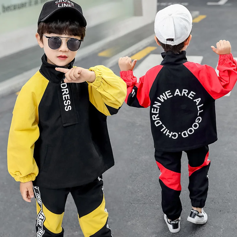 

BOY'S Suit 2020 Spring New Style Korean-style Children Printed Letter Mixed Colors Jacket Children Trendy Two-Piece Set